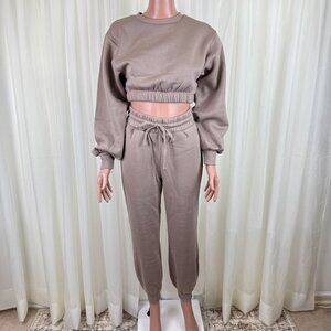 Zenana 2 Pcs Crop Sweatshirt Tracksuit Jogger Pants Set Outfit Active Loungewear